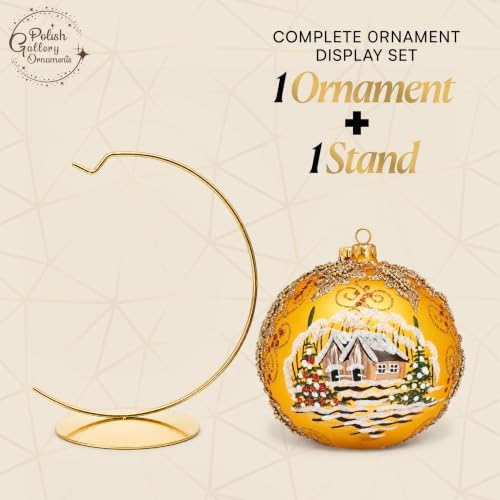 Hand Blown Glass Ball Christmas Ornament, 6 in, Blast Gold