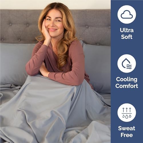 Split King Size 5 Piece Sheet Set - Comfy Breathable & Cooling - Steel Blue