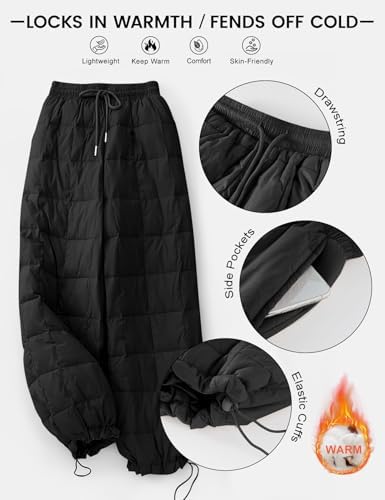 PEHMEA Womens Winter Snow Pants Windproof Warm Wide Leg Ski Casual Trousers