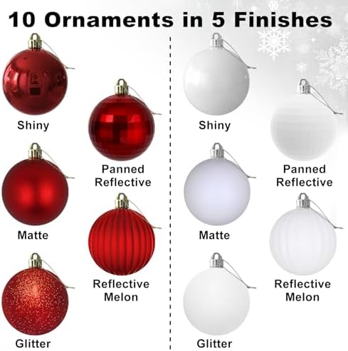 Red & White 2.5" Christmas Balls Christmas Tree Decoration Ornaments Shatterproof Hanging Balls for Birthday Halloween Holiday Wedding Decorations Set of 10pcs