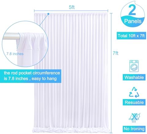 White Backdrop Curtain for Parties Wedding Wrinkle Free White Photo Curtains Backdrop Drapes Fabric Decoration for Baby Shower 5ft x 7ft,2 Panels