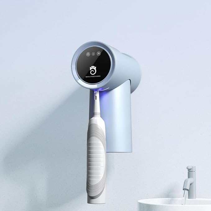 Toothbrush Cleaner & Toothbrush Holder, 3-in-1 UV Toothbrush Sanitizer with Magnetic Cup Holder and Toothpaste StorageDual Mode Drying, 120s Quick Clean (Blue)