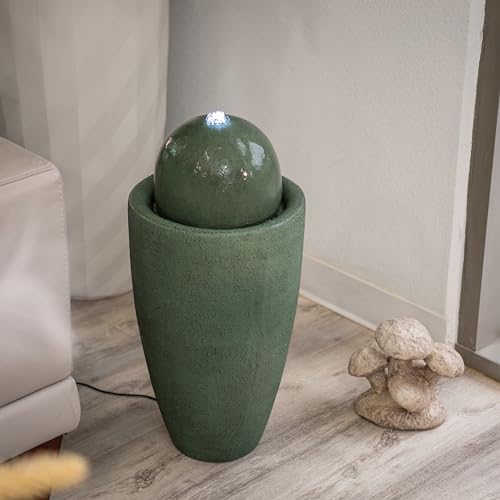 XBrand 25.98" Modern Sphere Water Fountain with LED Light – Indoor Outdoor Stone Texture Floor Fountain, Zen Bubbling Ball Water Feature for Garden Patio Porch