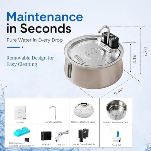Dog Water Fountain, 4.0L/135oz Large Automatic Pet Water Dispenser with 4000mAh Battery (60-Day Runtime), 3 Working Modes & 25dB Ultra Quiet,for Cats and Dogs