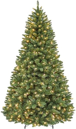 Hykolity 7.5 ft Prelit Christmas Tree with 1,450 Branch Tips, 450 Warm White Led Lights, Hinged Design and Sturdy Metal Stand