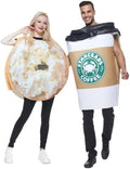 EraSpooky Unisex Adult Couples Bagel Coffee Costume 2 Pc Jumpsuit Halloween Costume One Size Set