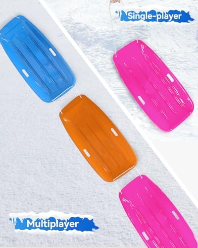 3 Pack Snow Sled for Adults, with Pull Rope and Handles Plastic Sled, Toboggan Snow Sledding, Three Color Combinations