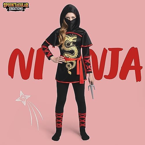 Spooktacular Creations Black and Red Ultimate Ninja Dragon Costume Set for kids, Girls, Halloween Dress Up