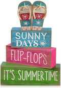 Lineshading 4 Pcs Flip Flop Beach Summer Wooden Block Signs Table Decor