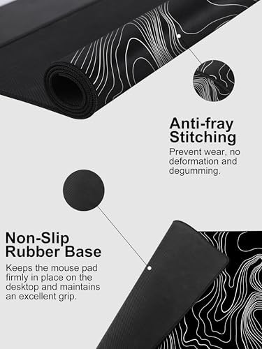 Mouse Pad with Wireless Charging, Large Desk Mat, Black Topographic Map #2