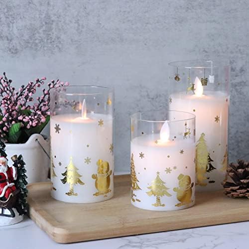 Gold Snowman Glass Flameless Candle Battery Operated Remote Timer