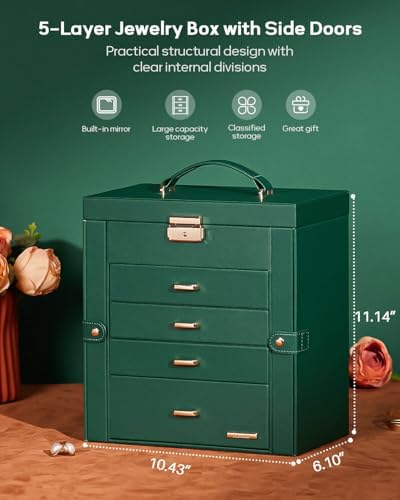 Homde Large Jewelry Box for Women: 5-Layer Organizer with Lock for Dresser