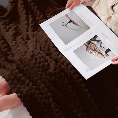 Puncuntex Brown Throw Blanket 90"×90" inches Fuzzy 3D Jacquard Decorative