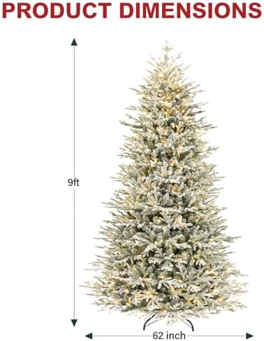 Hykolity 9 ft Prelit Flocked Christmas Tree with 600 Warm White LEDs