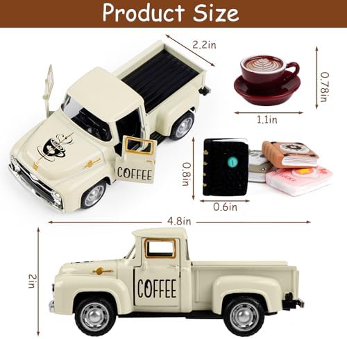 Cream Coffee Truck Decoration, Coffee Lover Truck Decor Themed Ornaments, Rustic Farmhouse Kitchen Tabletop CenterpieceTiered Tray Decor, Barista Gift