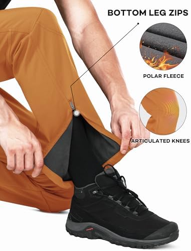 Stlight Mens Snow Ski Water Repellent Softshell Pants for Winter Hiking Fleece Lined Bottom Leg Zipper with 6 Zip Pockets