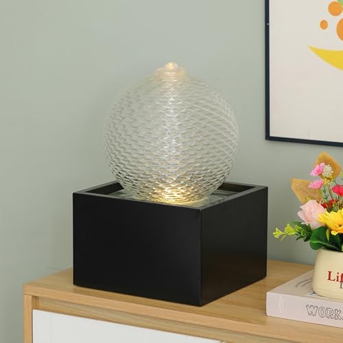 Indoor Water Feature Tabletop Ceramic Fountain Home Kitchen Office Decoration Modern Design Style (Black biger Size)