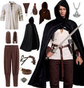 Akokvlar 10 Pcs Men Renaissance Costume Medieval Pirate Shirt Ankle Banded Pants Viking Outfit Set