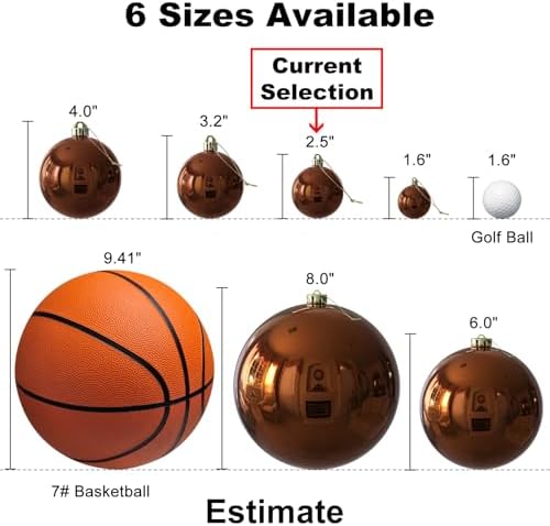 Bronze & Gold 2.5" Christmas Balls Christmas Tree Decoration Ornaments Shatterproof Hanging Balls for Birthday Halloween Holiday Wedding Decorations Set of 24pcs