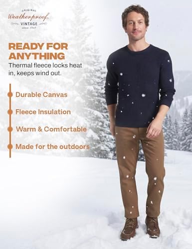 Weatherproof Vintage Fleece Lined Pants Men's - Regular Fit | Soft & Warm, Cold Weather Insulated Canvas Winter Pants for Men