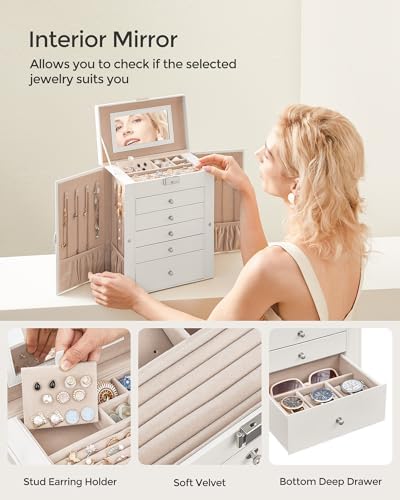 SONGMICS 6-Layer Jewelry Box Organizer with 5 Drawers, Lock and Mirror