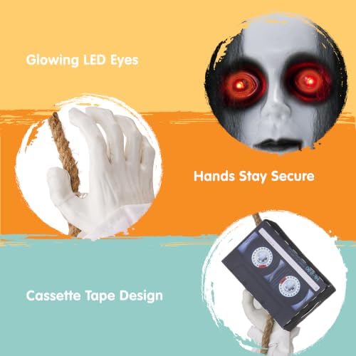 JOYIN Scary Halloween Decorations Outdoor, Hanging Swinging Ghost Girl with Sound Activated, Light Up Eyes and Creepy Expression, Hanging Activated Halloween Decor for Indoor Outdoor
