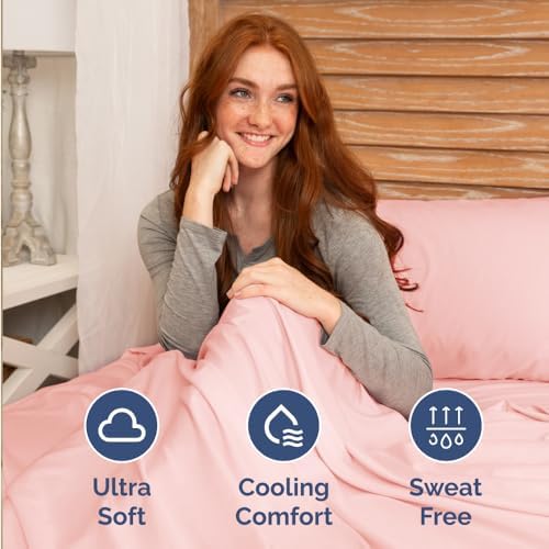 Short Queen Size 4 Piece Bed Sheet Set - RV Short Queen Sheets - Baby Pink