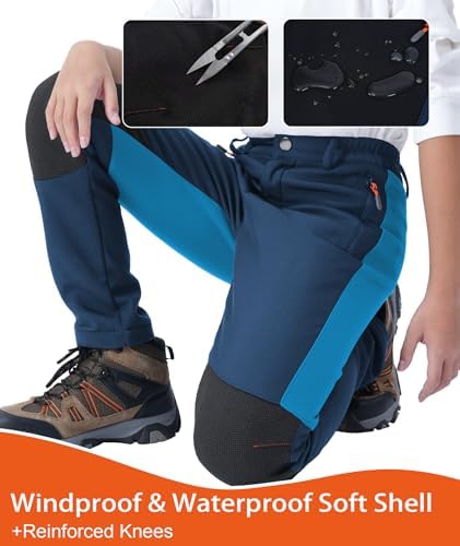 Boys Snow Pants Kids Fleece Lined Thermal Winter Hiking Pants Waterproof Softshell Elastic Waist Outdoor Cold Weather