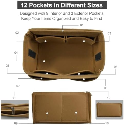 OMYSTYLE Purse Organizer Insert, Felt Tote Bag Organizer Insert with 5 Sizes, Handbag Dividers for Inside Purse, Compatible with Longchamp, Neverful, Speedy and More