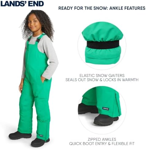 Lands' End Unisex Kids Squall Waterproof Adjustable Insulated Iron Knee Snow Bib Overalls