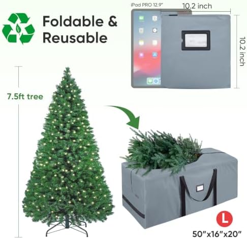 BALEINE 7.5 ft Christmas Tree Storage Bag, Heavy Duty 900D Oxford Fabric with Reinforced Handles and Dual Zippers Wide Opening, Extra Large Storage Container for Trees and Decorations (Grey)