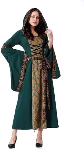 Colorful House Women Hooded Medieval Renaissance Dress Halloween for Adult