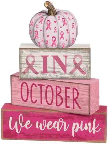 Lineshading 3 Pcs Breast Cancer Awareness Table Decor, Pink Ribbon Pumpkin