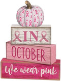 Lineshading 3 Pcs Breast Cancer Awareness Table Decor, Pink Ribbon Pumpkin