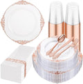 Hioasis 175pcs Clear Rose Gold Plastic Plates 10.25"