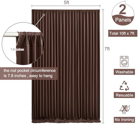 Brown Backdrop Curtain for Parties Wedding Wrinkle Free Brown Photo Curtains Backdrop Drapes Fabric Decoration for Birthday Party Baby Shower 5ft x 7ft,2 Panels
