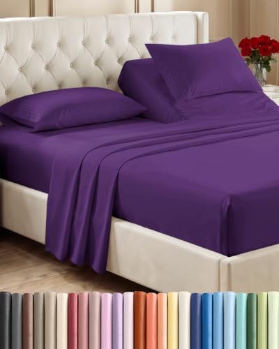 Flex Top Split Head King 4 Piece Sheet Set - Ultra-Soft & Cooling - Purple