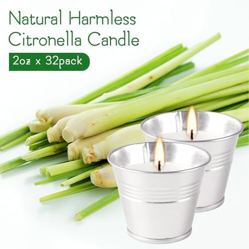 Outdoors Citronella Candles 32Pack - Garden Citronella Scented Candles, Long Burning, 2 oz Small Tin Candles Gift Sets for Home Patio Yard Indoors, Balcony, Camping BBQ & Summer Parties.