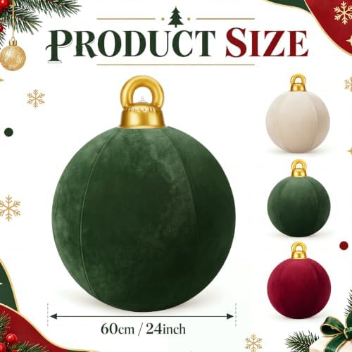 3 Pcs 32 Inch Velvet Christmas Inflatable Balls, Burgundy, Green, Beige