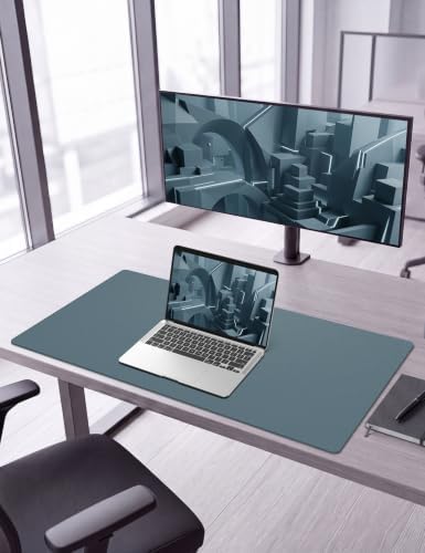 Leather Desk Mat 36" x 17", Baby Blue PU Leather Desk Pad Protector