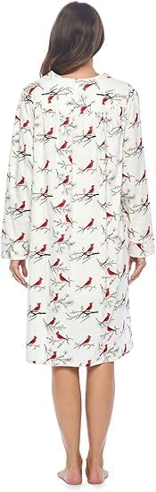 Casual Nights Women's Floral Snap Front Flannel Duster Long Sleeve Lounger Dress