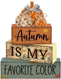 Lineshading 4 Pcs Fall Table Decor Wooden Pumpkins, Autumn Block Signs
