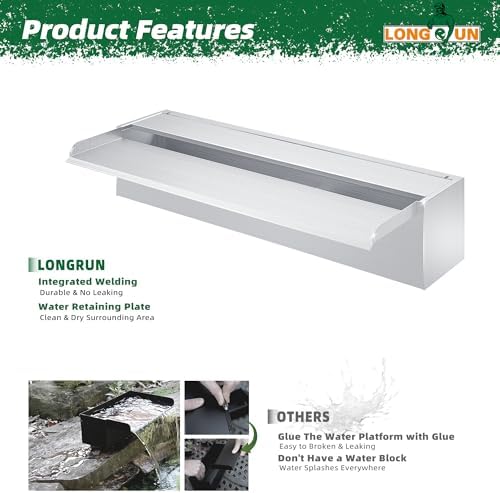 Longrun Pond Waterfall Stainless Steel Pond Spillway Color for Ponds 23.6"