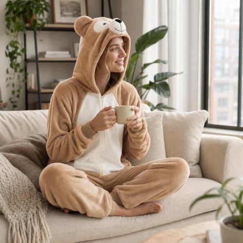Snug Fit Unisex Adult Onesie Pajamas, Flannel Cosplay Animal One Piece Halloween Costume Sleepwear Homewear
