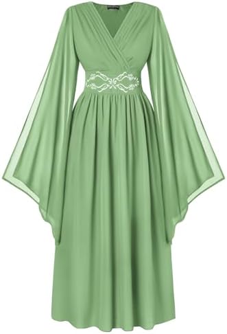 Scarlet Darkness Women's Renaissance Costume V Neck Medieval Fairy Dresses
