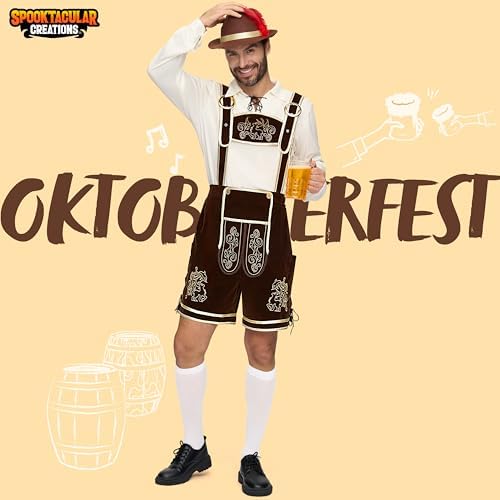 Spooktacular Creations Lederhosen Men Oktoberfest Outfit Costume, Halloween German Bavarian Costume for Adults Beer Festival