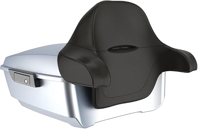 Advanblack Road Glide Tour Trunk Pack Barracuda Silver Denim King Tour Trunk Pack Luggage + Wrap-Around Backrest Pad for '97-'25 Harley Touring Road King Street Glide Electra Glide CVO models