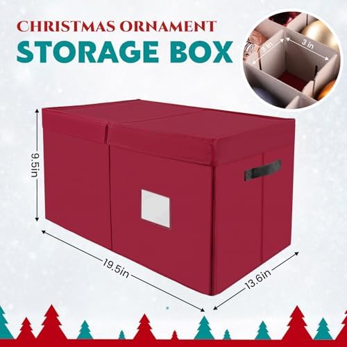 BlessedSeason Christmas Ornament Storage Box，Stackable 6 Drawer Organizers，Max 112 3" Christmas Dauble, Adjustable Christmas Ball Storage Container Bins, Red