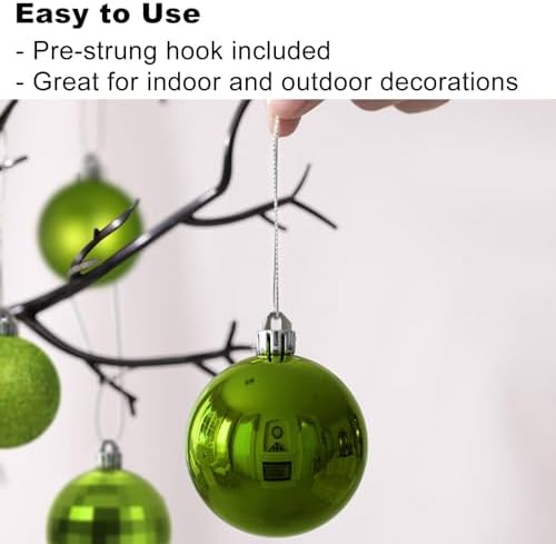 Lime Green Christmas Ornaments - Christmas Tree Decorations Shatterproof Hanging Balls for Birthday St. Patrick's Day Easter Mardi Gras Wedding Decorations Set of 36pcs, Multi-Sizes(1.6",2.5",3.2")