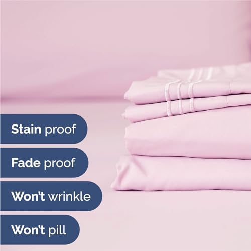 Split King Size 5 Piece Sheet Set - Comfy Breathable & Cooling - Light Pink